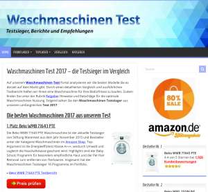  Startseite von waschmaschine-test24.de mit sehr großem Call-to-Action und wenig einzigartigem Inhalt