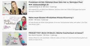 YouTube-Trefferliste mit einigen Hairstyle-Videos