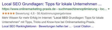 Review-Snippet bei Google zu einem Artikel