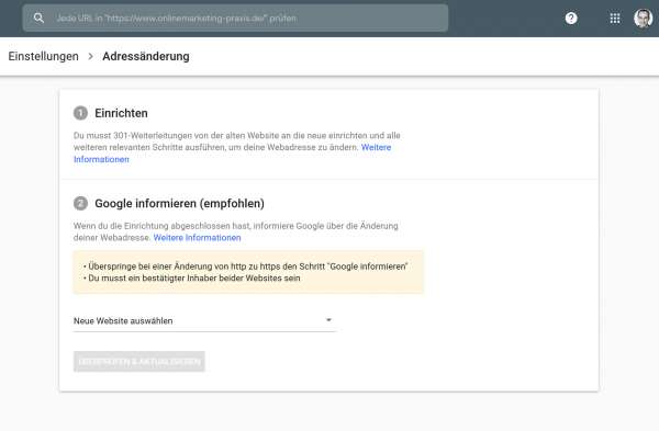 Adressänderung in der Google Search Console