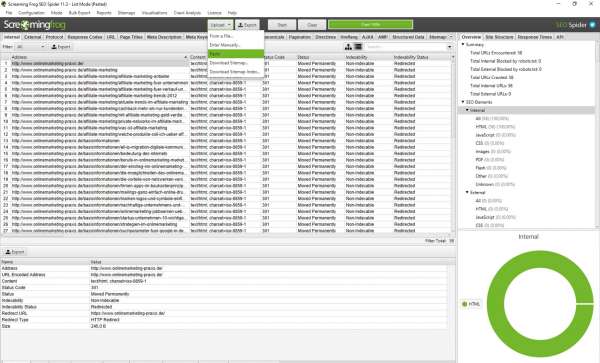Weiterleitungen mit dem Screaming Frog SEO Spider prüfen