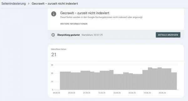 Google Search Console - Seitenindexierung - Meldung - Gecrawlt - zurzeit nicht indexiert