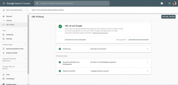 Abbildung 6 Die überprüfte Adresse ist Google bekannt und alle Verbesserungstests wurden erfolgreich bestanden