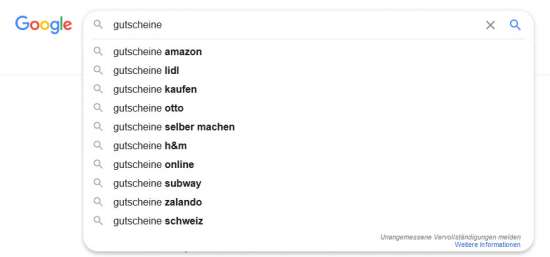 Google Suggest zu Gutscheine