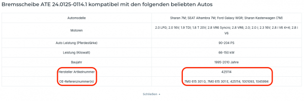 Eingeblendete Inhalte einer Tabelle bei Autodoc
