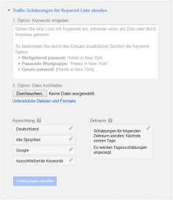 Traffic-Schätzungen für Keyword-Liste abrufen