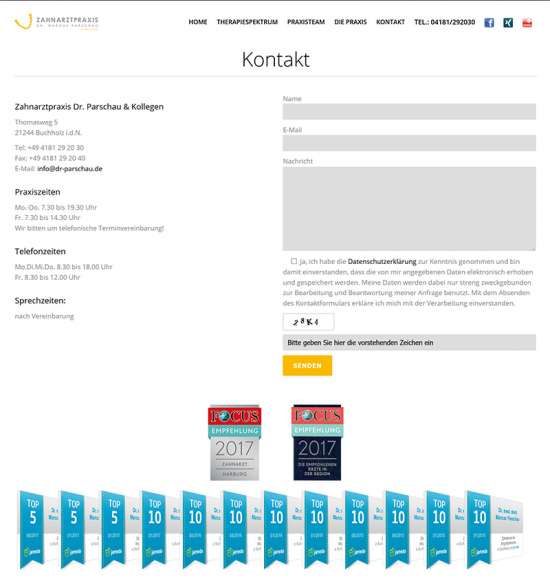 Kontaktformular der Zahnarztpraxis Dr. Parschau & Kollegen