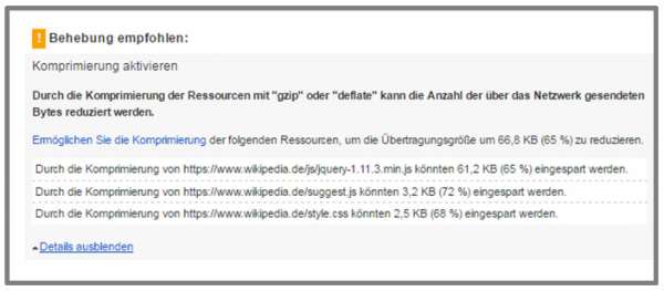 Beispiel einer empfohlenen Behebung und Lösung zur Optimierung der Ladegeschwindigkeit