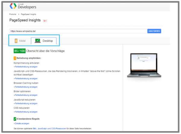 PageSpeed Insights zur Analyse der Ladegeschwindigkeit