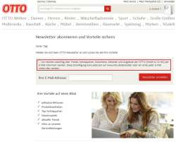 Newsletter-Bestellseite von OTTO