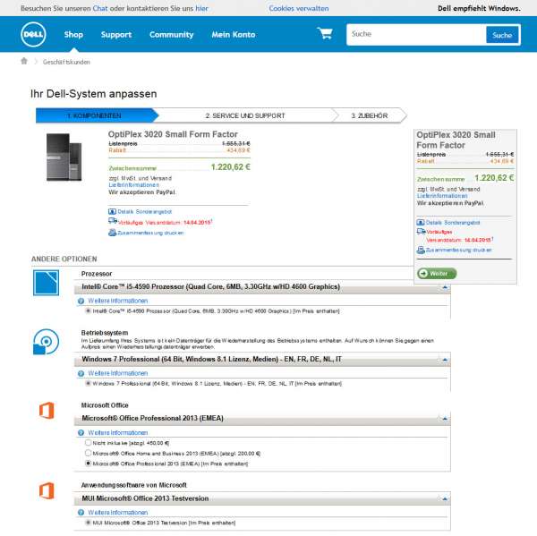 Produktkonfigurator für Computer von Dell