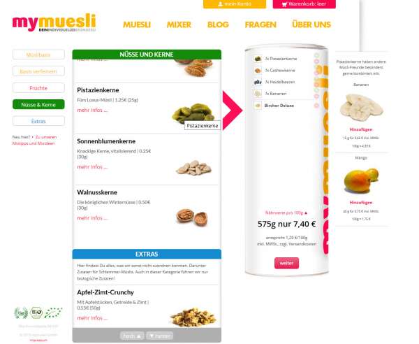 Produktkonfigurator für Müsli