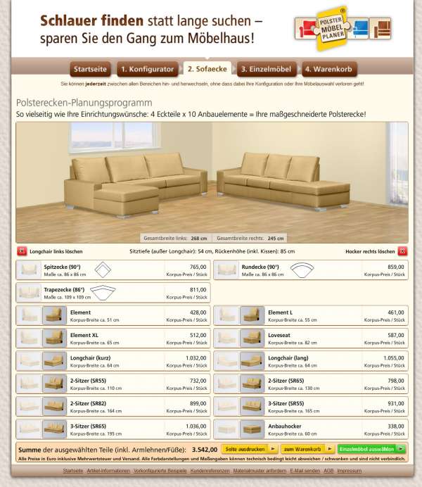 Produktkonfigurator für Polstermöbel - Schritt 2