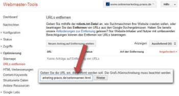 Google Webmaster-Tools: Inhalte aus Google löschen