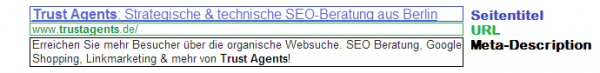 Das Snippet der URL www.trustagents.de in der Google-Suche