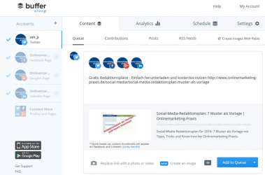 Webinterface vom Social-Media-Management-Tool buffer