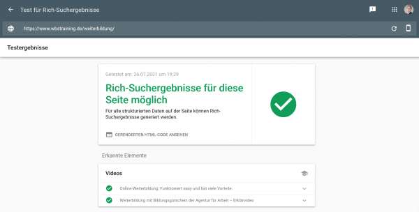 Test für Rich-Suchergebnisse