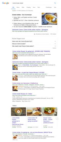 Screenshot Google Suche Creme Brulee Rezept