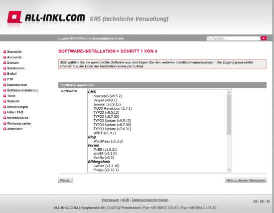 Angebote an Software-Installationen bei all-inkl.com