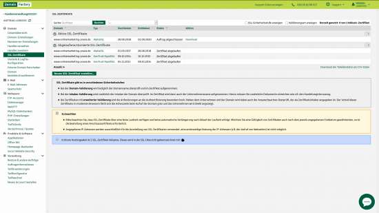 Verwaltung der SSL-Zertifikate bei Domainfactory
