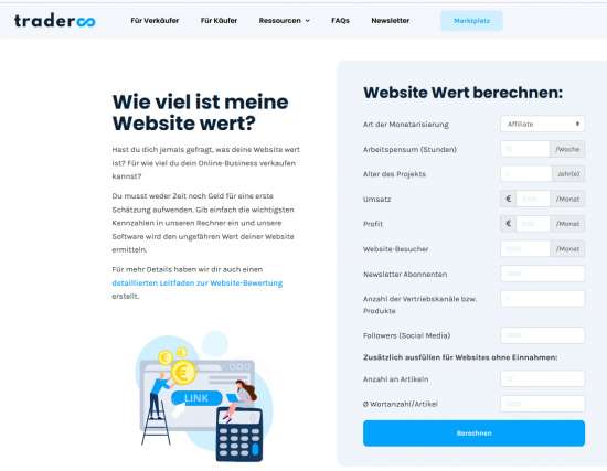Website Wert ermitteln bei Traderoo.de