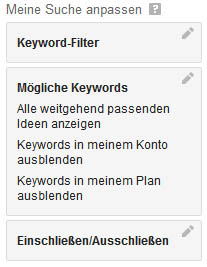 Filter und Optionen für die Keywordrecherche mit dem Keyword-Planer