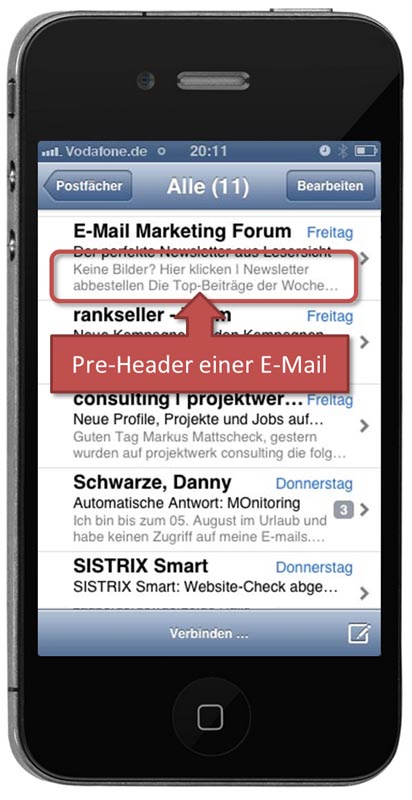 Pre-Header beim iPhone-Mail