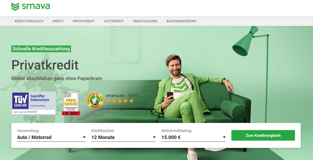 Filterfunktion beim Kreditvergleich von smava